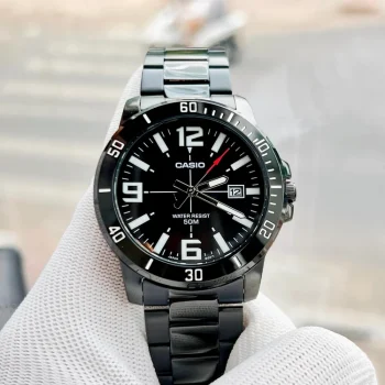 ساعت مچی مردانه کاسیو مدل MTP-VD01B-1B با صفحه مشکی و بند فلزی مشکی