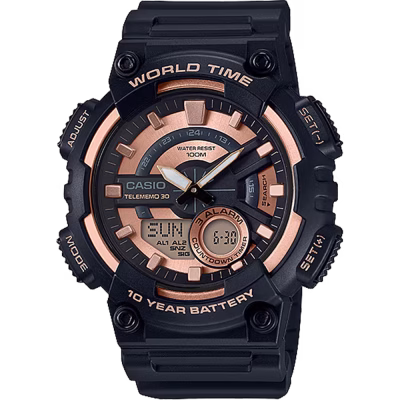 ساعت مچی آنالوگ دیجیتال کاسیو AEQ-110W-1A3VDF مشکی با جزئیات رزگلد