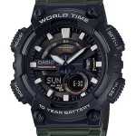 ساعت مچی آنالوگ دیجیتال کاسیو AEQ-110W-3AVDF با بند رزینی سبز ارتشی