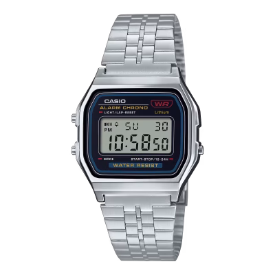 ساعت مچی دیجیتال مردانه کاسیو A159WA-N1 با صفحه مربعی، نمایشگر دیجیتال، بند استیل ضد زنگ نقره‌ای و طراحی کلاسیک روزمره