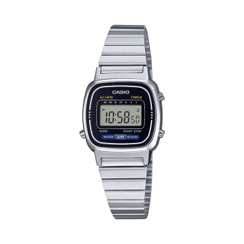 ساعت مچی دیجیتال زنانه کاسیو Casio LA670WA-1DF با بند استیل نقره‌ای و صفحه مستطیلی دیجیتال کلاسیک