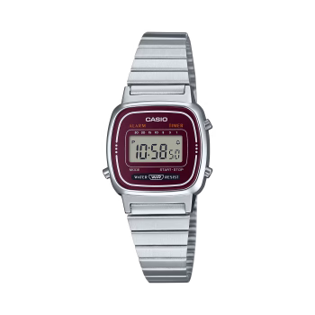 ساعت مچی دیجیتال زنانه کاسیو Casio LA670WA-4DF با بند استیل نقره‌ای و صفحه صورتی روشن مستطیلی