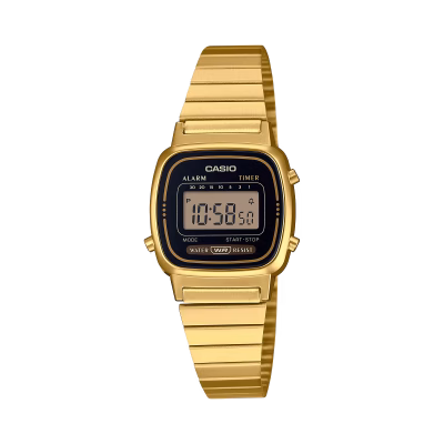 ساعت مچی دیجیتال زنانه کاسیو Casio LA670WGA-1DF با بند استیل طلایی و صفحه مستطیلی دیجیتال کلاسیک