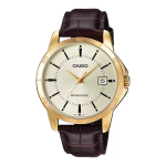 ساعت مچی مردانه کاسیو MTP V004GL 9A با بند چرمی و قاب طلایی