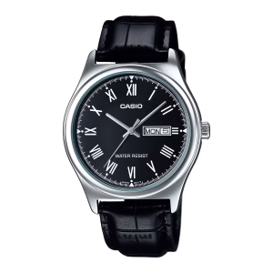 ساعت مچی مردانه کاسیو MTP V006L 1B با بند چرمی مشکی و نمایش روز و تاریخ