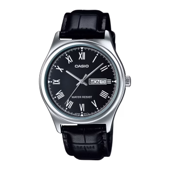ساعت مچی مردانه کاسیو MTP V006L 1B با بند چرمی مشکی و نمایش روز و تاریخ