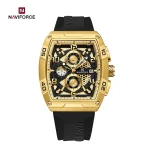 ساعت مچی مردانه نیوی فورس NF8052 با قاب بشکه ای فلزی، صفحه اسکلت، کرنوگراف فعال و بند سیلیکونی اسپرت