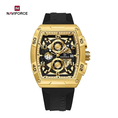 ساعت مچی مردانه نیوی فورس NF8052 با قاب بشکه ای فلزی، صفحه اسکلت، کرنوگراف فعال و بند سیلیکونی اسپرت