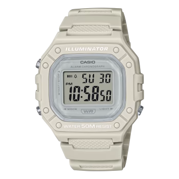 ساعت دیجیتال کاسیو W-218HC-8A با بند رزینی کرم و صفحه دیجیتال خوانا