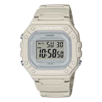 ساعت دیجیتال کاسیو W-218HC-8A با بند رزینی کرم و صفحه دیجیتال خوانا