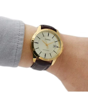 ساعت مچی مردانه کاسیو MTP V004GL 9A بند چرمی قهوه‌ای - تصویر 2