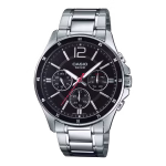 ساعت مچی مردانه کاسیو سه موتوره مدل Casio MTP-1374D-1A بند استیل و صفحه مشکی