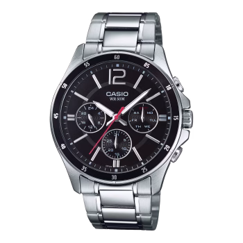 ساعت مچی مردانه کاسیو سه موتوره مدل Casio MTP-1374D-1A بند استیل و صفحه مشکی
