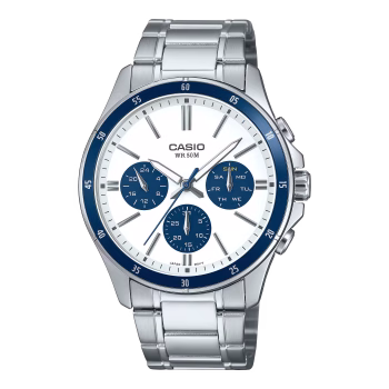 ساعت مچی مردانه کاسیو سه موتوره مدل Casio MTP-1374D-7A2 صفحه سفید و قاب سرمه ای