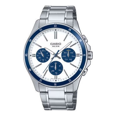 ساعت مچی مردانه کاسیو سه موتوره مدل Casio MTP-1374D-7A2 صفحه سفید و قاب سرمه ای