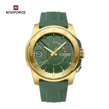 ساعت نیوی فورس NF7112 طلایی با بند سبز سیلیکونی