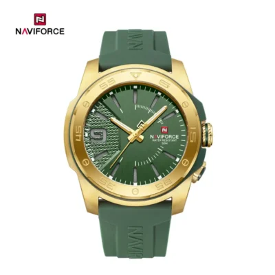 ساعت نیوی فورس NF7112 طلایی با بند سبز سیلیکونی