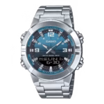 ساعت کاسیو مدل AMW-870DA-2A2V تماما استیل دو زمنه با رنگ صفحه ابی